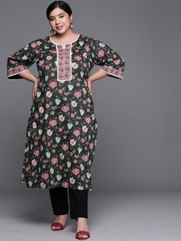 Extra love by Libas - Black Printed Cotton Kurtas for Women