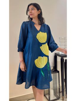 Galocher Clothing - Blue - Zara Silk Embroidered Dress