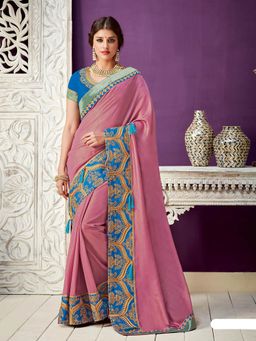 Odette - Onion Pink Dual Tone Georgette Designer Saree with Unstitched Blouse