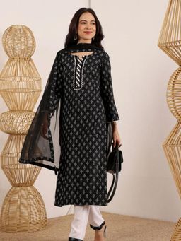 Lative Colours Of Fashion - Black Printed Regular Kurta Pant with Dupatta