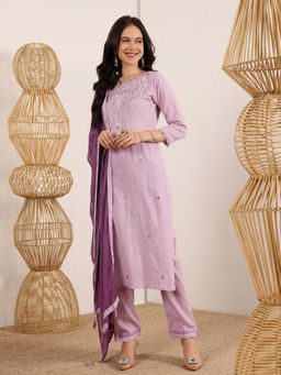 Lative Colours Of Fashion - Lavender Embellished/Sequined Regular Kurta Pant with Dupatta