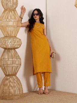 Lative Colours Of Fashion - Mustard Embroidered Regular Kurta with Pant