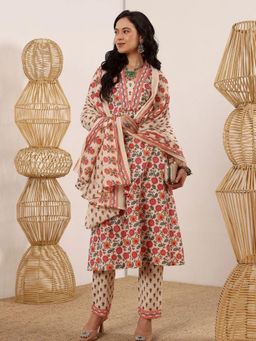 Lative Colours Of Fashion - Beige Floral Regular Kurta Pant with Dupatta