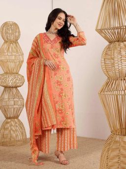Lative Colours Of Fashion - Peach Floral Regular Kurta Pant with Dupatta