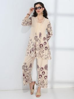 Libas - Off White Printed Straight Kurti with Pant (XS)