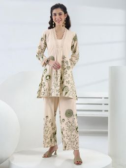 Libas - Off White Printed Straight Kurti with Pant (XS)