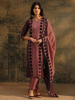 Libas - Brown Printed Straight Kurta Pant with Dupatta