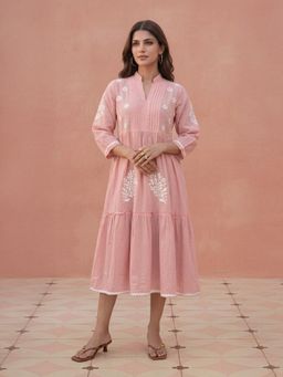 House of Chikankari - Pink Embroidered Regular Dress