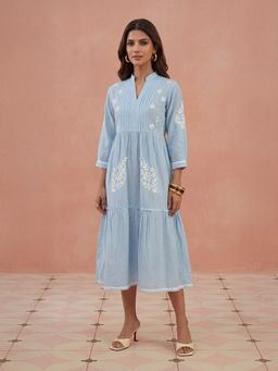 House of Chikankari - Blue Embroidered Regular Dress