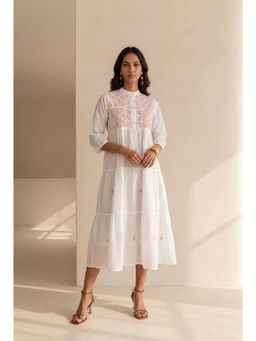 House of Chikankari - Cream Embroidered Regular Dress
