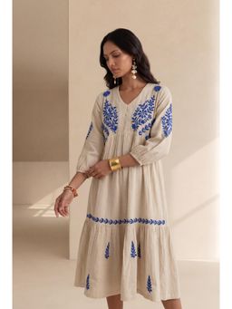 House of Chikankari - Beige Embroidered Regular Dress