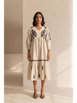 House of Chikankari - Beige Embroidered Regular Dress