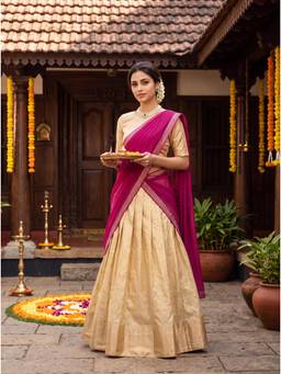 Kasee - Magenta Woven Regular Semistitched Lehenga & Unstitched Choli with Dupatta