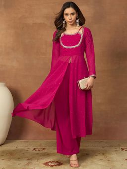 INDDUS - Magenta Embroidered Flared Kurta with Pant
