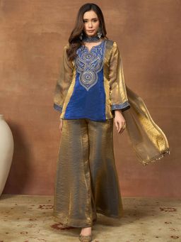 INDDUS - Gold Paisley Peplum Kurti Palazzo with Dupatta