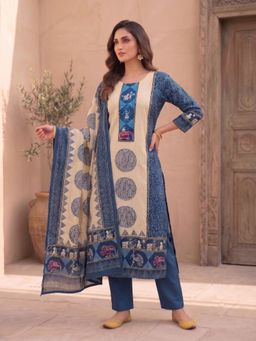 INDDUS - Multi-Color Printed Straight Kurta Pant with Dupatta