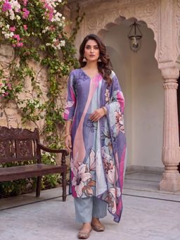 INDDUS - Multi-Color Floral Straight Kurta Pant with Dupatta