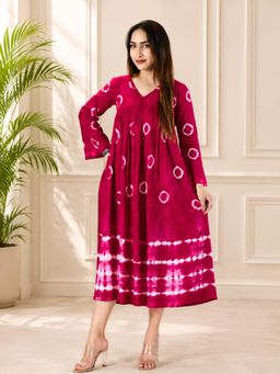 Maaesa - Maroon Tie & Dye Regular Dress