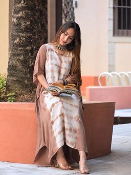 Maaesa - Brown Tie & Dye Regular Kaftan