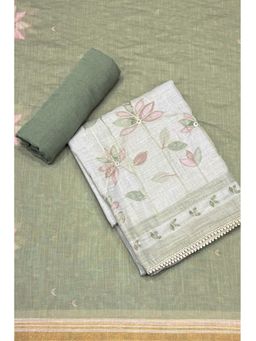 Biba - Green Floral Unstitched Kurta & Bottom with Dupatta
