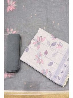 Biba - Grey Floral Unstitched Kurta & Bottom with Dupatta