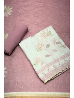 Biba - Pink Floral Unstitched Kurta & Bottom with Dupatta