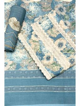 Biba - Blue Floral Unstitched Kurta & Bottom with Dupatta