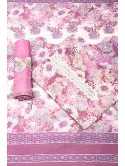 Biba - Pink Floral Unstitched Kurta & Bottom with Dupatta