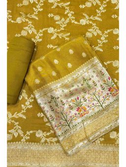Biba - Yellow Solid/Plain Unstitched Kurta & Bottom with Dupatta