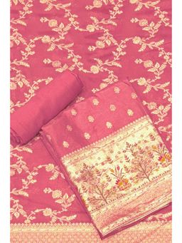 Biba - Pink Woven Unstitched Kurta & Bottom with Dupatta