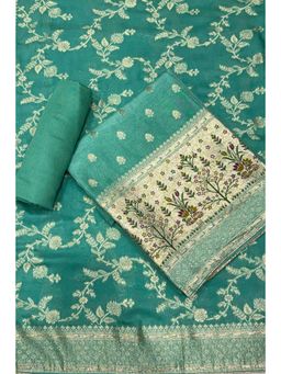 Biba - Turquoise Solid/Plain Unstitched Kurta & Bottom with Dupatta