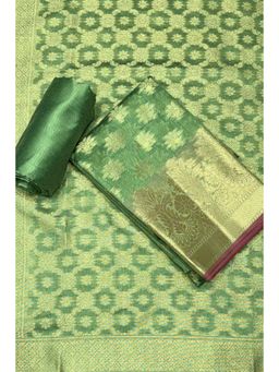 Biba - Green Woven Zari Unstitched Kurta & Bottom with Dupatta