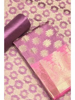 Biba - Purple Woven Zari Unstitched Kurta & Bottom with Dupatta