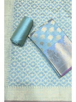 Biba - Blue Woven Zari Unstitched Kurta & Bottom with Dupatta