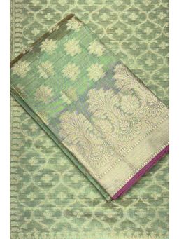 Biba - Green Woven Zari Unstitched Kurta & Bottom with Dupatta