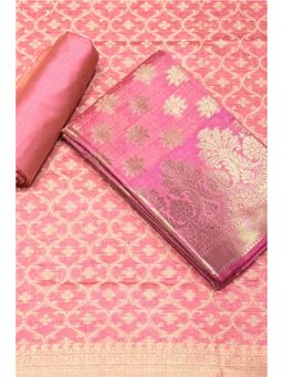 Biba - Pink Woven Zari Unstitched Kurta & Bottom with Dupatta