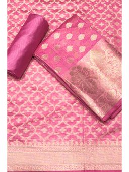 Biba - Pink Woven Zari Unstitched Kurta & Bottom with Dupatta