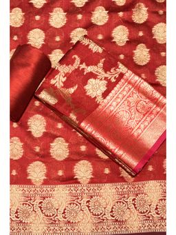 Biba - Red Woven Zari Unstitched Kurta & Bottom with Dupatta