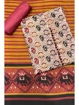 Biba - Beige Solid/Plain Unstitched Kurta & Bottom with Dupatta
