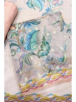 Biba - Beige Floral Unstitched Kurta & Bottom with Dupatta