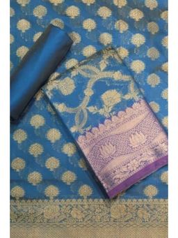 Biba - Blue Woven Zari Unstitched Kurta & Bottom with Dupatta