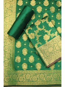 Biba - Green Woven Zari Unstitched Kurta & Bottom with Dupatta