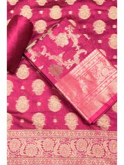 Biba - Pink Woven Zari Unstitched Kurta & Bottom with Dupatta