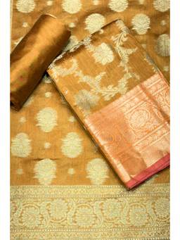 Biba - Yellow Woven Zari Unstitched Kurta & Bottom with Dupatta