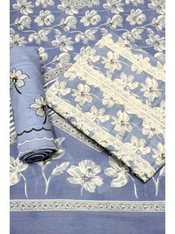 Biba - Blue Floral Unstitched Kurta & Bottom with Dupatta