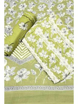 Biba - Green Floral Unstitched Kurta & Bottom with Dupatta