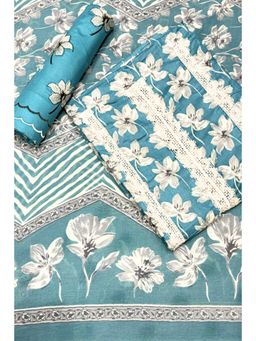 Biba - Blue Floral Unstitched Kurta & Bottom with Dupatta