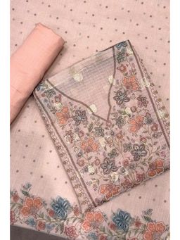 Biba - Pink Embroidered Unstitched Kurta & Bottom with Dupatta