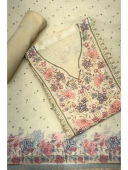 Biba - Yellow Embroidered Unstitched Kurta & Bottom with Dupatta