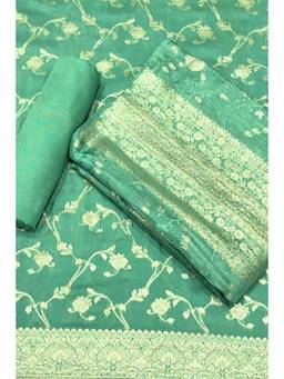 Biba - Blue Solid/Plain Unstitched Kurta & Bottom with Dupatta